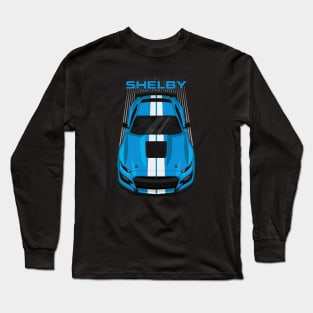 Ford Mustang Shelby GT500 2020-2021 - Velocity Blue - White Stripes Long Sleeve T-Shirt